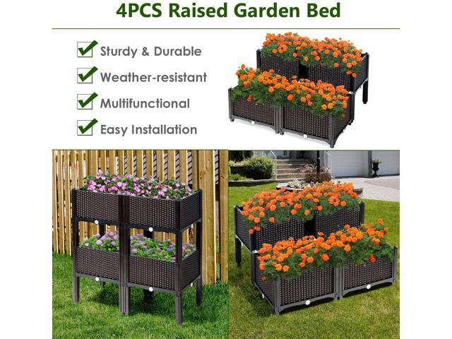 Giantex Raised Garden Bed, Set of 4 Planter Raised Beds Kits with Drain Holes for Fruit Flowers Vegetables, Outdoor Elevated Planting Box for Lawn...