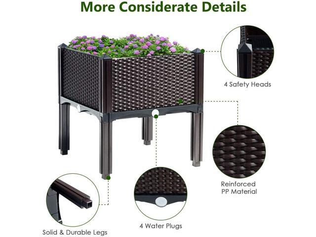 Giantex Raised Garden Bed, Set of 4 Planter Raised Beds Kits with Drain Holes for Fruit Flowers Vegetables, Outdoor Elevated Planting Box for Lawn...
