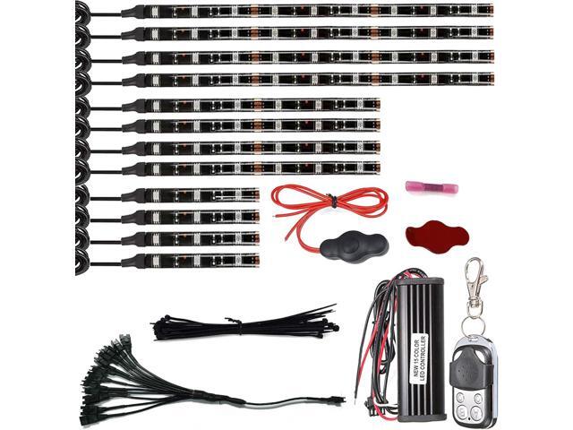 12Pcs Vehicle Motorcycle LED Light Kit Strips Multi-Color Accent Glow Lighting Neon Lights Lamp Flexible with Remote