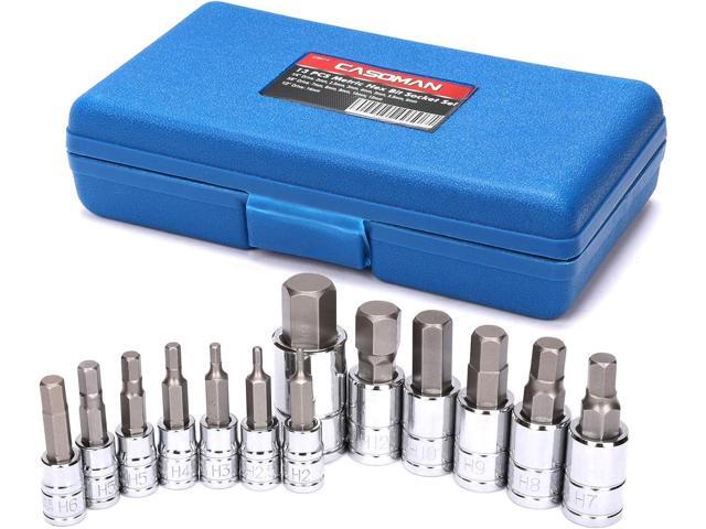 CASOMAN 13 Piece Hex Bit Socket Set, S2 Steel Bit Socket Tool Kit, Metric, 2mm-14mm, Allen Bit Socket Kit
