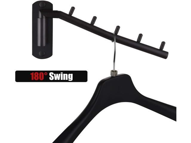 JQK Folding Clothes Hanger Rack, Stainless Steel Swing Arm Hook Holder, Clothing Hanging System Drying Closet Storage Organizer Matte Black Wall...
