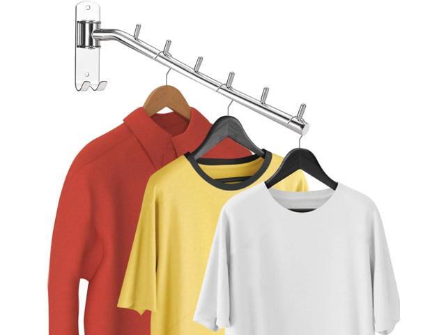 2-Pack Wall Mounted Folding Clothes Hanger Rack, Stainless Steel Clothes Hooks with Swing Arm Holder Space Saving Clothing Hanging System Closet...