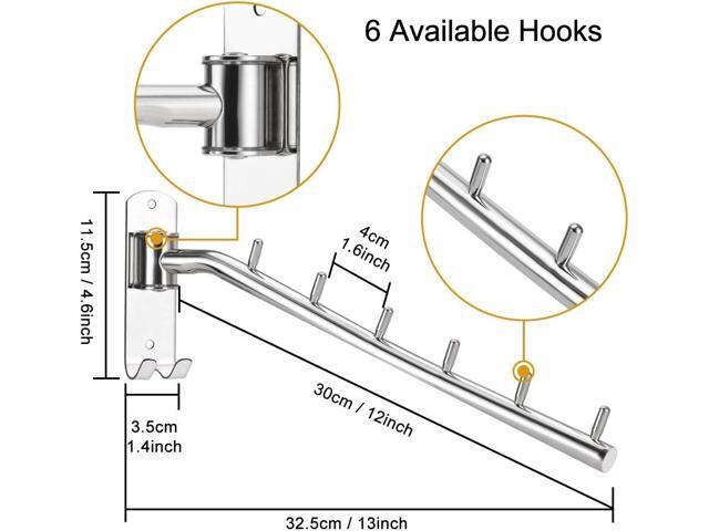 2-Pack Wall Mounted Folding Clothes Hanger Rack, Stainless Steel Clothes Hooks with Swing Arm Holder Space Saving Clothing Hanging System Closet...