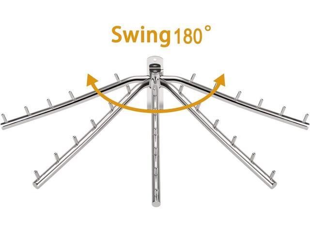 2-Pack Wall Mounted Folding Clothes Hanger Rack, Stainless Steel Clothes Hooks with Swing Arm Holder Space Saving Clothing Hanging System Closet...