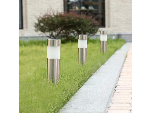 Solar Bollard Lights Outdoor - 6 Pack Stainless Steel Warm White LED Landscape Lights Waterproof Decorative Lighting for Backyard Lawn Patio