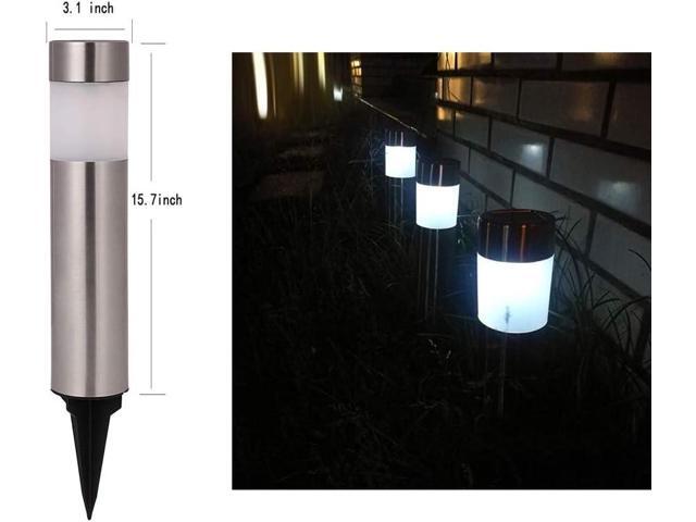 Solar Bollard Lights Outdoor - 6 Pack Stainless Steel Warm White LED Landscape Lights Waterproof Decorative Lighting for Backyard Lawn Patio