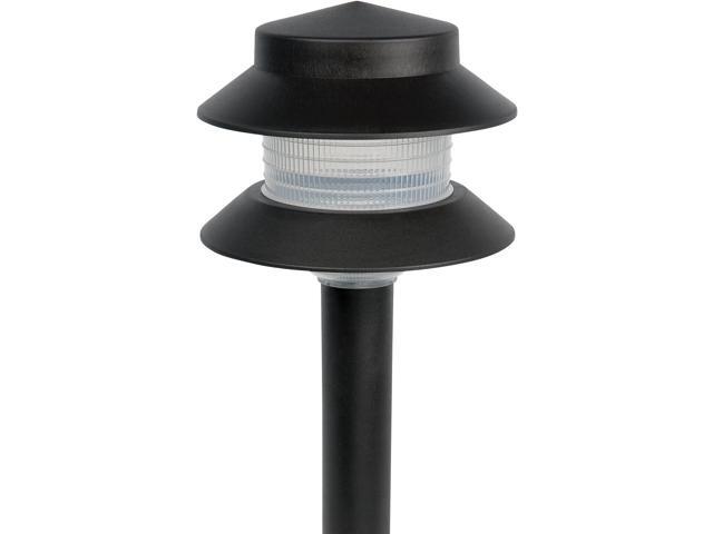 GreenLighting 35 Lumen Modern 2-Tier Low Voltage Path Light - Outdoor 2.5 Watt Landscape Light (12 Pack, Black)