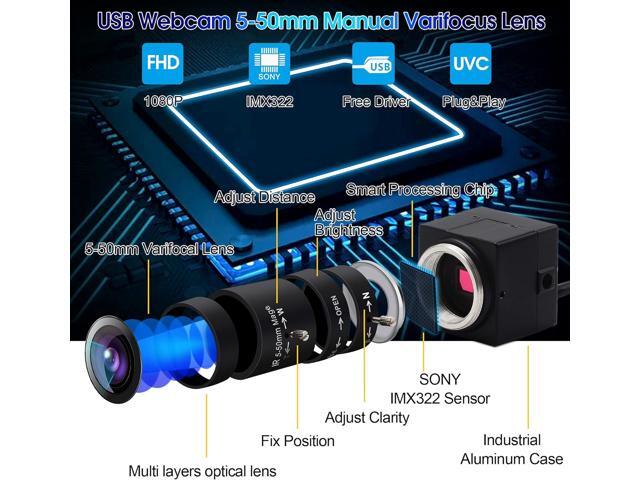 ELP 5-50mm Varifocal Lens 1080P USB Camera with H.264 High Definition Sony IMX323 Webcam for Android Linux Windows Industrial Video