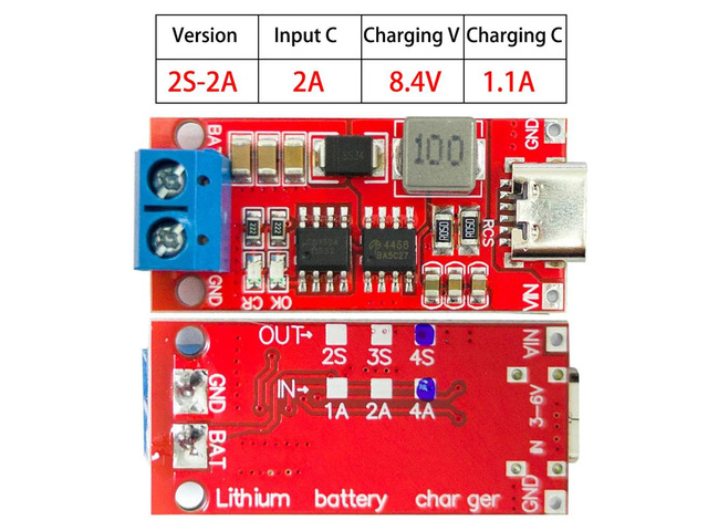 Multi-Cell 2S Type-C To 8.4V Step-Up Boost LiPo Polymer Li-Ion Charger Lithium Battery Charger Module 2A