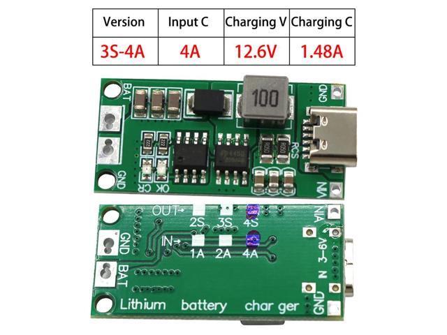 Multi-Cell 3S Type-C To 12.6V Step-Up Boost LiPo Polymer Li-Ion Charger Lithium Battery Charger Module 4A
