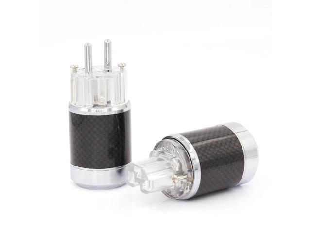 One Pair HiFi Carbon Fiber Rhodium Plated EU Power Plug Male Female Power Connector for audiophile diy cable