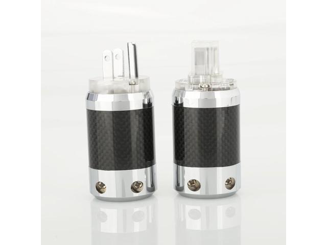 one pair Rhodium Plated US Mains Power Plug Carbon Fiber Connector Cable Cord