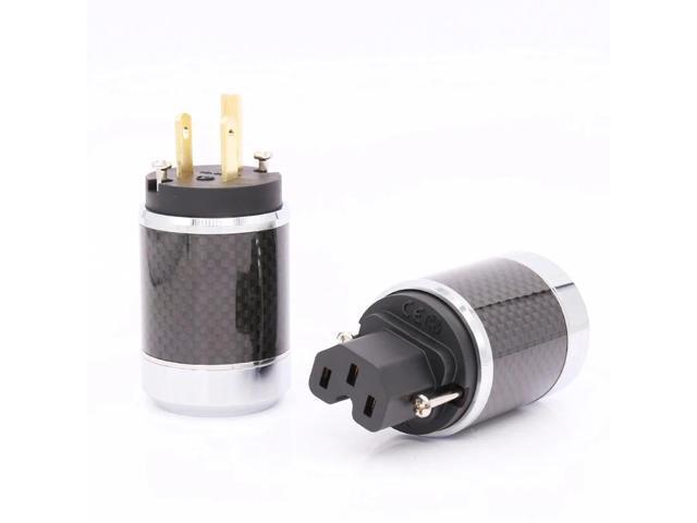one Pair Carbon fiber Gold Plated US AC Power Cord Cable Plug HIFI US Power Connector IEC Female