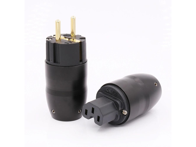 Hi End Black aluminium 24K Gold plated hifi IEC female Connector EU Power Plug f