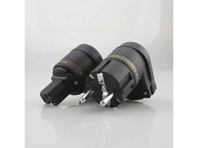 Rhodium Plated EU Mains Right Angle Male Plug to IEC C13 Female Socket HIFI Powe