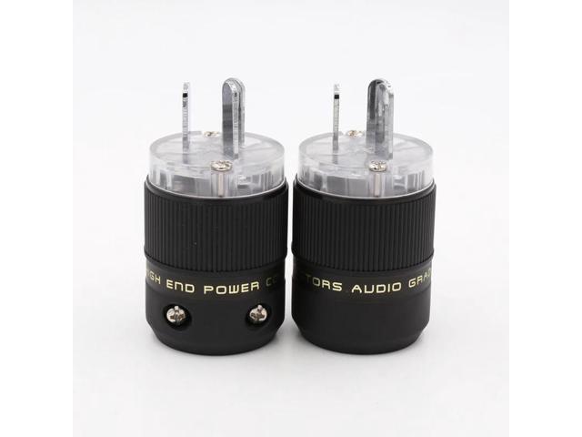 2pcs Transparent Rhodium AU Mains Power Plug Male Copper Connector Cable Cord 3 Pin HiFi