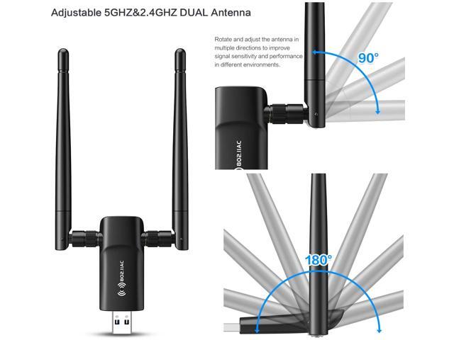 Wireless USB WiFi Adapter for PC - 802.11AC 1200Mbps Dual 5Dbi Antennas 5G/2.4G WiFi USB for PC Desktop Laptop MAC Windows...