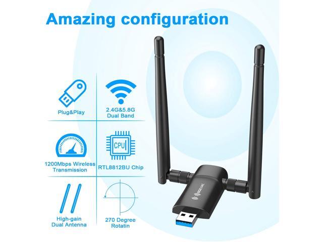 Wireless USB WiFi Adapter for PC - 802.11AC 1200Mbps Dual 5Dbi Antennas 5G/2.4G WiFi USB for PC Desktop Laptop MAC Windows...