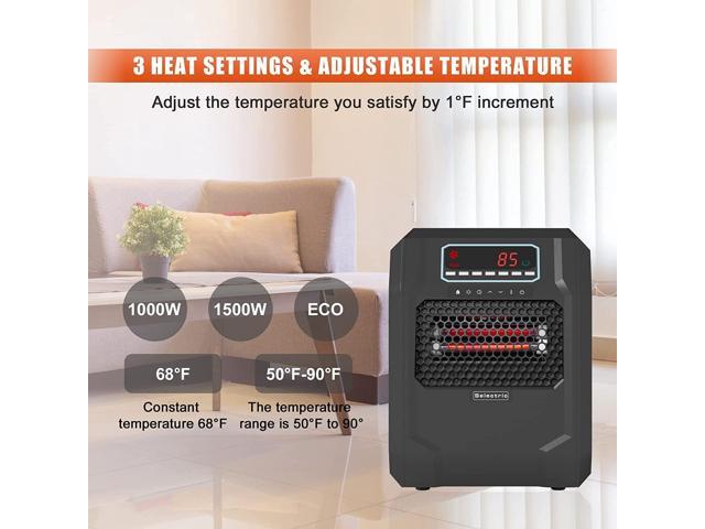 VOLTORB Freestanding Portable Electric Space Heater for Bedroom or Indoor Use with LED Display, Remote Control, and Fan Only Mode, Black