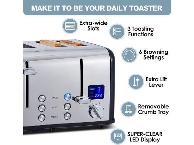 CUSIMAX 4 Slice Toaster, Stainless Steel, Ultra-Clear LED Display & Extra Wide Slots, with Dual Control Panels of 6 Shade Settings,...