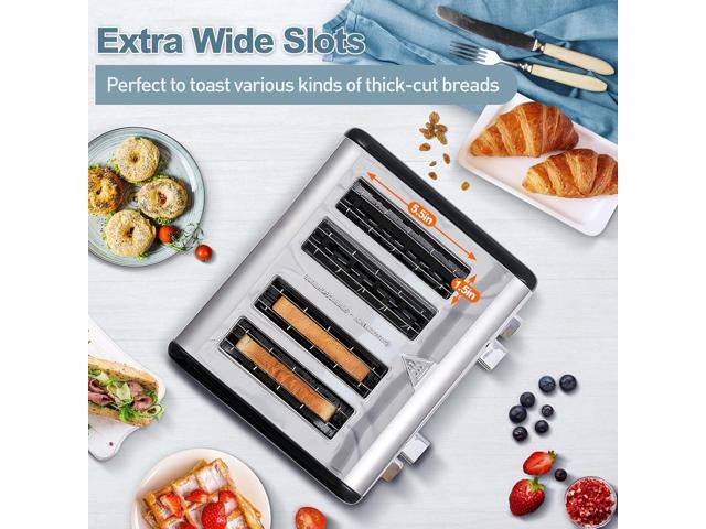 CUSIMAX 4 Slice Toaster, Stainless Steel, Ultra-Clear LED Display & Extra Wide Slots, with Dual Control Panels of 6 Shade Settings,...