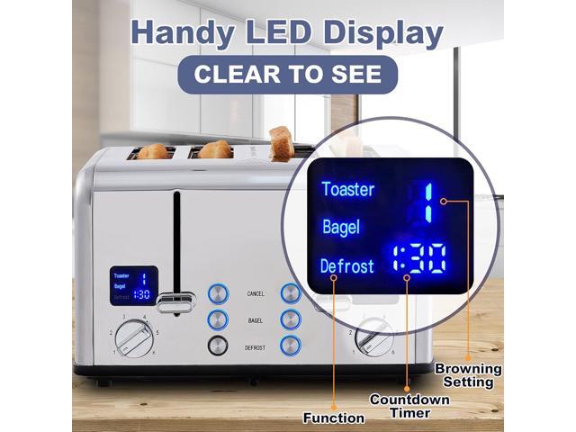 CUSIMAX 4 Slice Toaster, Ultra-Clear LED Display & Extra Wide Slots, Dual Control Panels of 6 Shade Settings, Cancel/Bagel/Defrost Function,...