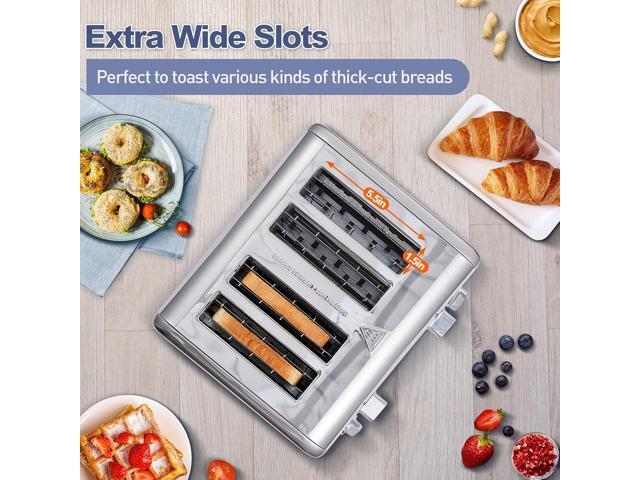 CUSIMAX 4 Slice Toaster, Ultra-Clear LED Display & Extra Wide Slots, Dual Control Panels of 6 Shade Settings, Cancel/Bagel/Defrost Function,...