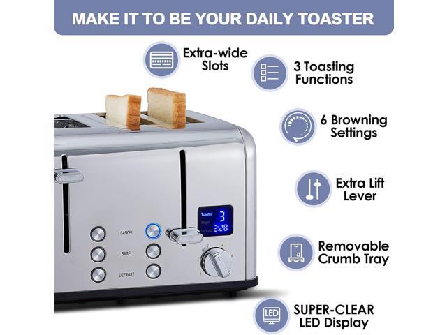 CUSIMAX 4 Slice Toaster, Ultra-Clear LED Display & Extra Wide Slots, Dual Control Panels of 6 Shade Settings, Cancel/Bagel/Defrost Function,...