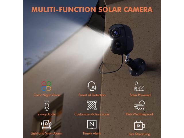 Dzees Upgrade Solar Camera Security Outdoor Wireless, Wireless Outdoor Security Cameras with Solar Panel, 2K Color Night Vision, Spotlight/Alarm,...