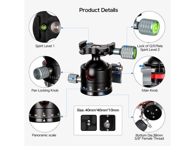 koolehaoda Low-Profile Mini Ball Head 28mm ball diameter with 1/4' Screw Arca-Type QR Plate for Tripod,Slider and DSLR Cameras, Net weight only...