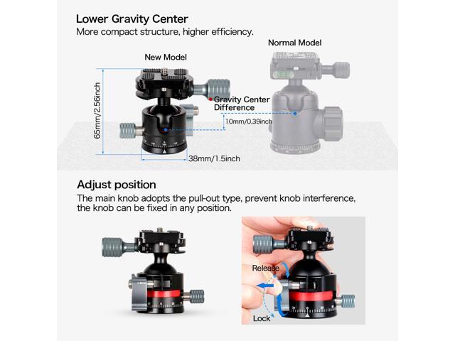 koolehaoda Low-Profile Mini Ball Head 28mm ball diameter with 1/4' Screw Arca-Type QR Plate for Tripod,Slider and DSLR Cameras, Net weight only...