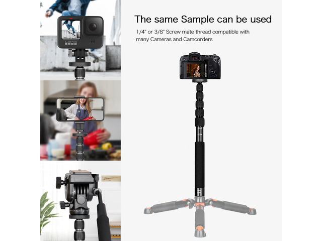 koolehaoda 6-Section Monopod Compact Portable Photography Aluminum Alloy Unipod Stick, Max. Load 10kg / 22lbs, Folding size is only 38CM (Black)