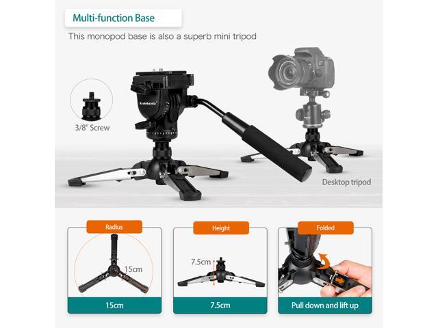 Koolehaoda Camera Aluminum Monopod with Fluid Head and Foldable Tripod Base for DSLR Camera. Max Height 148cm / 58 inch. Payload up to...