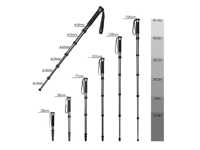 koolehaoda 6-Section Monopod Compact Portable Photography Aluminum Alloy Unipod Stick, Max. Load 10kg / 22lbs, Folding size is only 38CM (Black)
