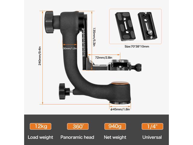 Koolehaoda Professional Heavy Duty Metal Gimbal Tripod Head with with Arca Swiss Quick Release Plate and Bubble Level for Digital SLR Cameras up to...