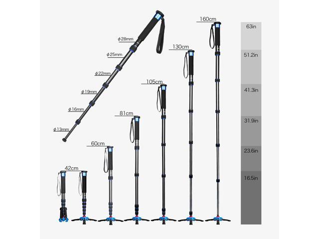 Koolehaoda Extendable Camera Aluminum Monopod with Removable Tripod Support Base. 6 Sections 16.5-63inches Adjustable, Leg max diameter:...