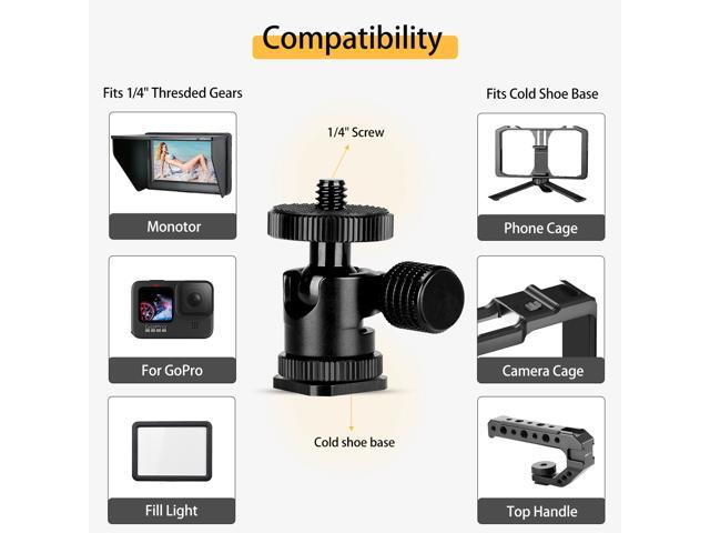 koolehaoda 1/4 Mini BallHead & Hot Shoe Mount Adapter For Camera Video Light Tripod Monopod (1/4 Ball head)