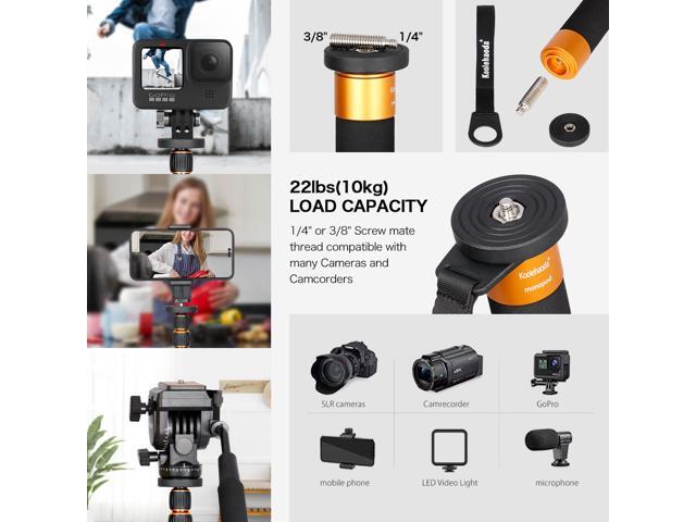 Koolehaoda Extendable Camera Aluminum Monopod with Removable Tripod Support Base. 6 Sections 16.5-63inches Adjustable, Leg max diameter:...