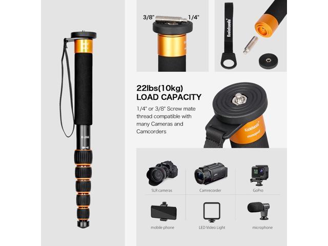 koolehaoda 6-Section Monopod Compact Portable Photography Aluminum Alloy Unipod Stick, Max. Load 10kg / 22lbs, Folding size is only 38CM (Orange)