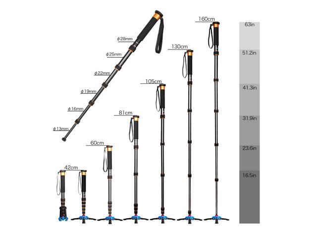Koolehaoda Extendable Camera Aluminum Monopod with Removable Tripod Support Base. 6 Sections 16.5-63inches Adjustable, Leg max diameter:...