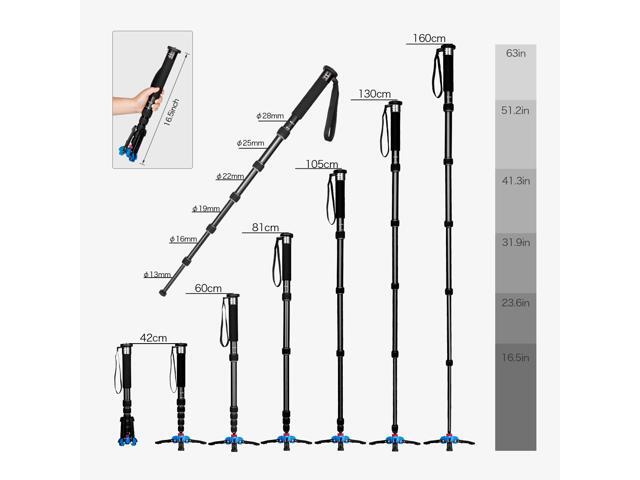 Koolehaoda Extendable Camera Aluminum Monopod with Removable Tripod Support Base. 6 Sections 16.5-63inches Adjustable, Leg max diameter:...