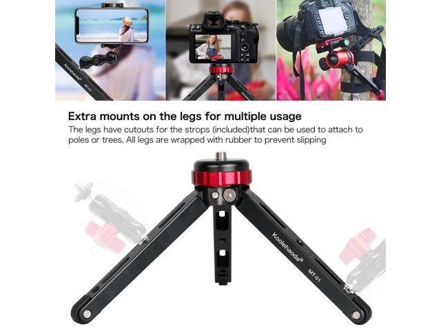 Koolehaoda Mini Tripod Tabletop Metal Tripod with 1/4 and 3/8 Screw Mount and Function Leg Design,Max Load 66lbs,for DSLR Camera,Monopods (MT-01)