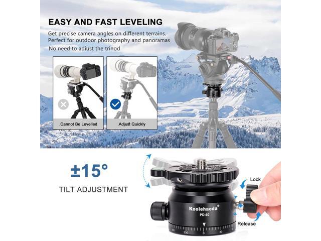 Koolehaoda PD-60 Tripod Leveling Base Camera Leveller,Inclination 15 °, with 3/8' Thread, Offset Bubble Level and 360° Panoramic Base for Video...