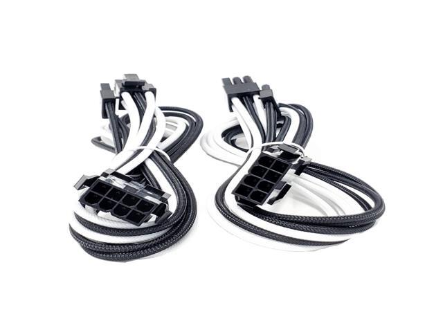 Micro Connectors 1.5 Feet Premium Sleeved 8 (6+2) Pin PCI-e GPU Power Extension Cable/White/Black / 2-Pack (F04-8PCE-WBK2P)
