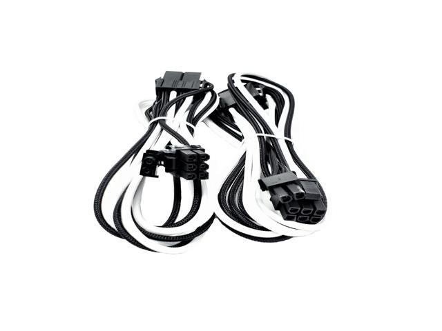 Micro Connectors 1.5 Feet Premium Sleeved 8 (6+2) Pin PCI-e GPU Power Extension Cable/White/Black / 2-Pack (F04-8PCE-WBK2P)