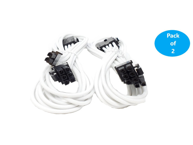 Micro Connectors 1.5 Feet Premium Sleeved 8 (6+2) Pin PCI-e GPU Power Extension Cable / White / 2-Pack (F04-8PCE-W2P)