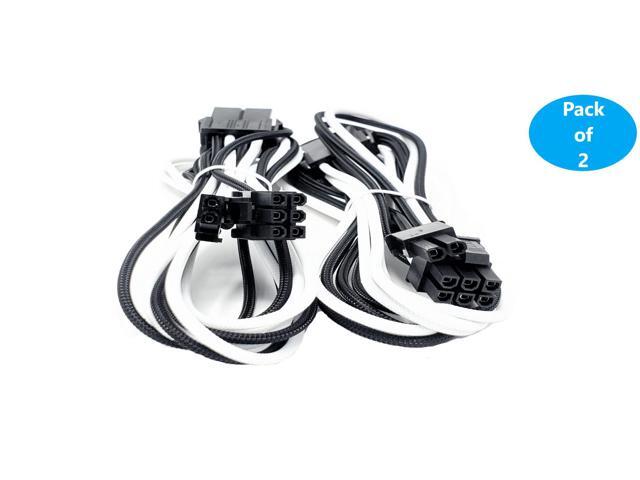 Micro Connectors 1.5 Feet Premium Sleeved 8 (6+2) Pin PCI-e GPU Power Extension Cable/White/Black / 2-Pack (F04-8PCE-WBK2P)