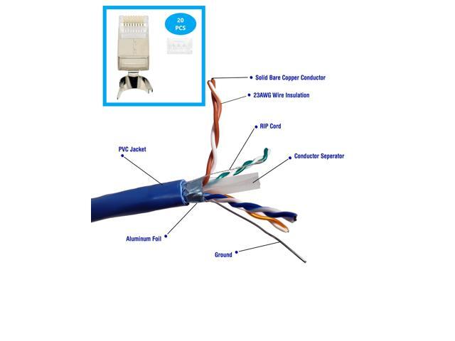 Micro Connectors 500 Feet Cat6 Solid STP Outdoor Bulk Ethernet 23AWG Cable (Blue) with 20 pcs of Shielded Modular Connectors (TR4-560BLOU-KIT)