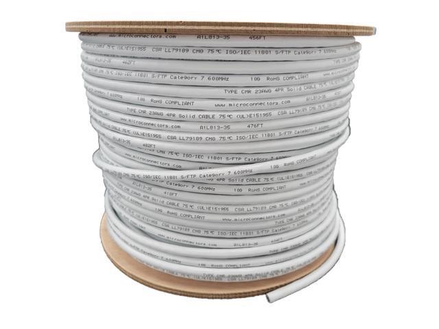 Micro Connectors 500 Feet Cat7 23AWG Solid & Shielded Bulk Ethernet Cable (S/FTP) CMR Riser-rated (White) (TR4-580SRWH-500)