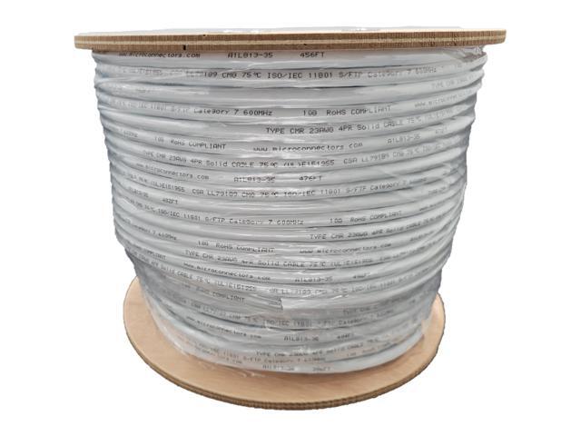 Micro Connectors 500 Feet Cat7 23AWG Solid & Shielded Bulk Ethernet Cable (S/FTP) CMR Riser-rated (White) (TR4-580SRWH-500)
